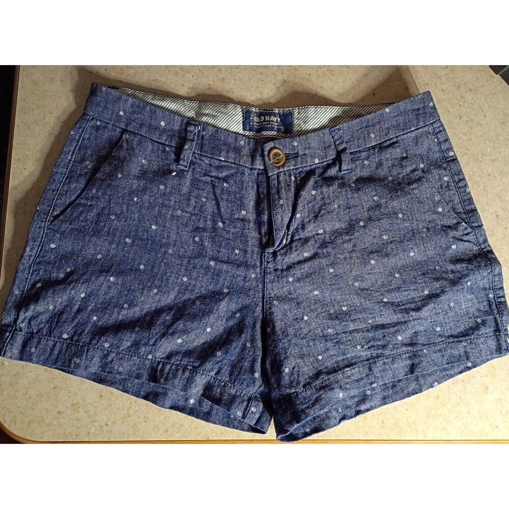 Linen Cotton Shorts Blue Chambray Polka Dot Casual Summer Lightweight Old Navy 0